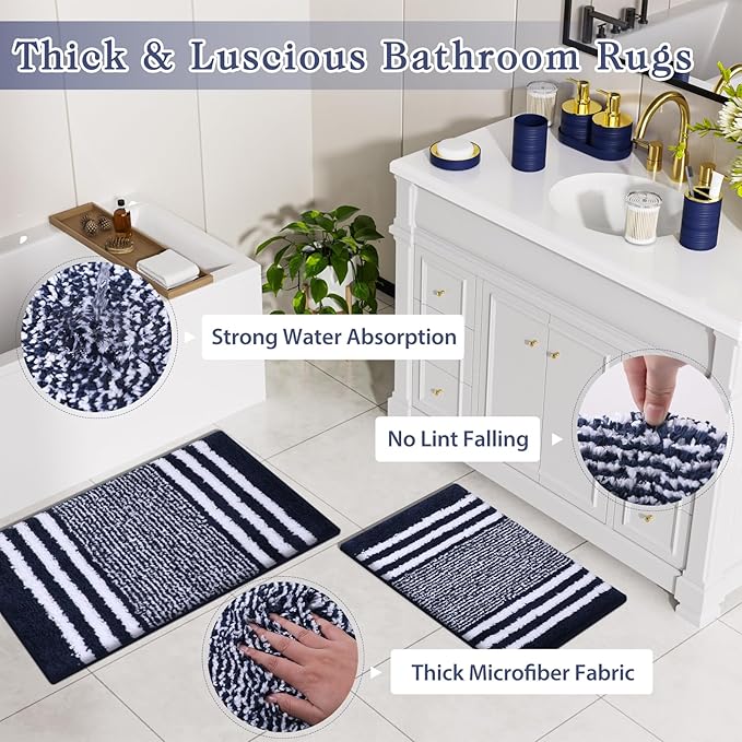 Bathroom Set - Bathroom Sets with Shower Curtain and Rugs, 25PC Bathroom Accessory Set, Blue Bathroom Accessories Set with Trash Can, Soap Dispensers