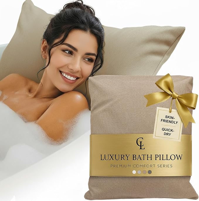 Luxury Bath Pillow for Tub - Thick and Comfortable Bathtub Pillow Support for Head and Neck and Back - Washable Quick-Drying Bath Pillows - Bath Cushion for Home Spa - Fits Any Bathtub - Sand