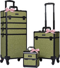 BYOOTIQUE Cosmetology Cases on Wheels Rolling Makeup Organizer Cart 3-Piece Professional Nail Tech Storage Kit for Nail Artist Barber Salon Hairstylist,Rococo Moss