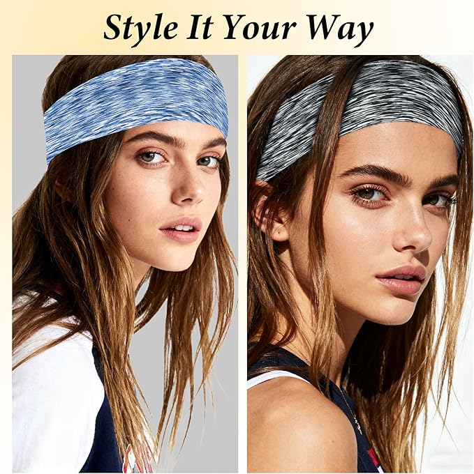Headbands for Women Non-Slip Workout Hair Bands, 6 Pack Stretchy Athletic Soft Sweatbands, Elastic Cloth Fabric Headband, Fashion Head Bands for Yoga Running Sports Gym Sports Exercise