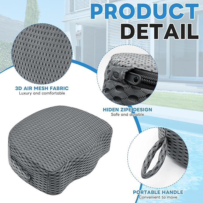 Hot Tub Booster Seat, Weighted SPA Hot Tub Booster Seat for Adults, 3D Air Mesh Hot Tub Seat Accessory, Non-Slip Micro Dot Bottom, Indoor or Outdoor Quick Dry Hot Tub Cushion (Grey)