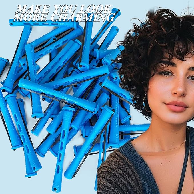 Perm Rods Set for Natural Hair - 36pcs Blue Cold Wave Rods Plastic Hair Rollers for Short Long Hair Curling Rod with Rat Tail Comb(36pcs Blue)