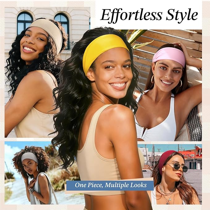 Headbands for Women, 8 Pack Non-Slip Moisture Wicking Sports Wide Head Bands, Stretchy Elastic Fabric, Multiple Colors Securing Hair for Fashion, Sports, Yoga, Running, Daily Life