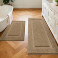 SHACOS Soft Fluffy Bathroom Runner Rugs Sets of 2 Pieces 47"x20"+ 32"x20" Non Slip Washable Bath Rugs Absorbent Bath Mats Bathroom Accessories Carpet for Floor Shower Tub, Khaki