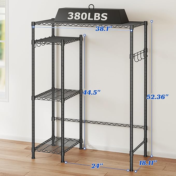 REIBII Mini Fridge Cabinet with Storage Shelves,4 Tier Space-Saving Dorm Room Mini Fridge Stand,Adjustable Utility Microwave Stand Storage Education Shelf for Dorm Kitchen,38.1Wx18.11Dx52.36H