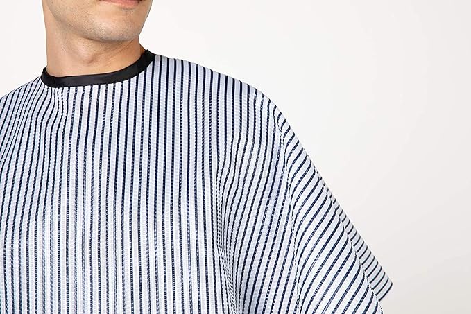 Betty Dain Seersucker Classic Barber Cutting/Styling Cape, Classic Seersucker Stripe, Soft, Machine Washable Nylon Fabric, Repels Hair, Snap Closure at Neck, Black/White Stripe, 45 x 54 inches