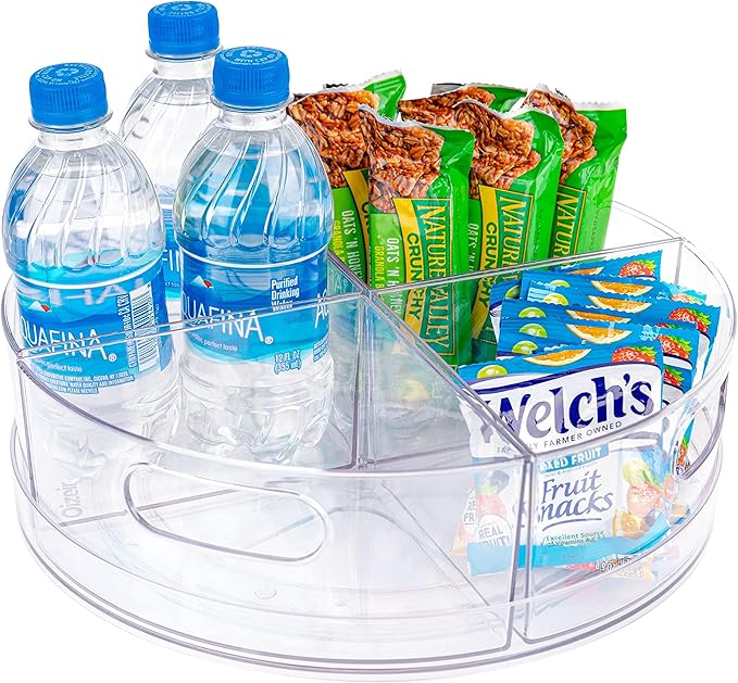 Oizeir Lazy Susan Turntable - Clear Acrylic, Removable Sections, Rotates 360 Degrees. Easily Organize Your Fridge, Cabinet or Counter. Great Carousel Storage for Food, Spices, Cosmetics. (4-Sections)