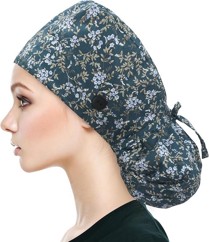 QBA Adjustable Working Cap with Button, Satin-Lined Hat, Cotton Working Hat Sweatband, Elastic Tie Back Hats Unisex