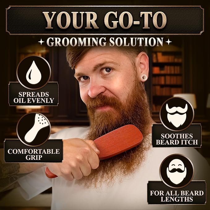 Mens Beard Brush with Handle – Soft Boar Bristle Beard Brush for Men, 9" Wooden Design for Beards, Mustaches & Slick Back Hair – Comfortable Grip, Styling Control, for Daily Grooming & Barbershop Use