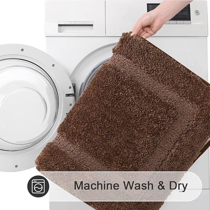 SHACOS Soft Fluffy Bathroom Rugs Set of 3 Pieces with Runner U Shape Toilet Rugs Bath Mats Non Slip Washable Bath Rugs Absorbent Bathroom Carpet, Coffee Brown