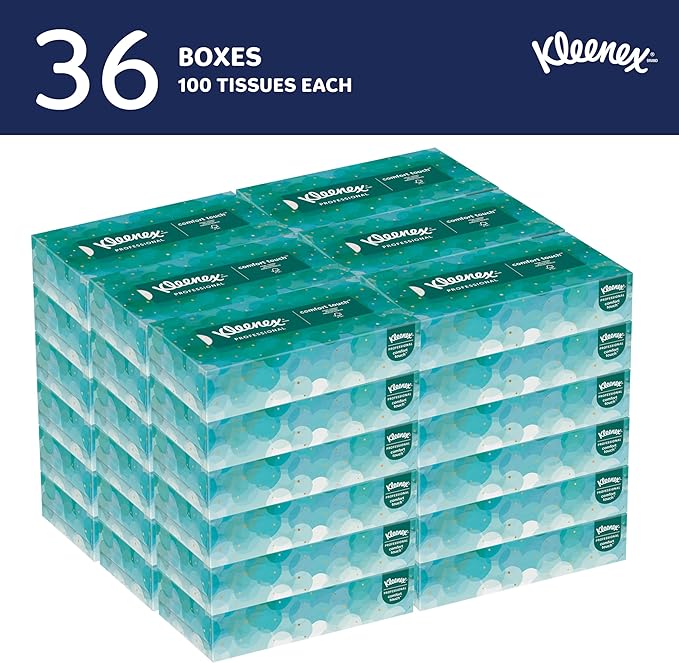 Kleenex Professional Facial Tissue, Bulk (21400), 2-Ply, White, Flat Boxed Format, Designed for Business (100 Tissues/Box, 36 Boxes, 3,600 Sheets/Case)