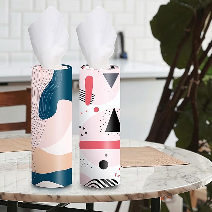 4-Pack Car Tissue Cylinders - Modern Trendy Abstract Art Patterns, Fits Cup Holders, Travel Tissue Tubes with Facial Tissues (Abstract Design)