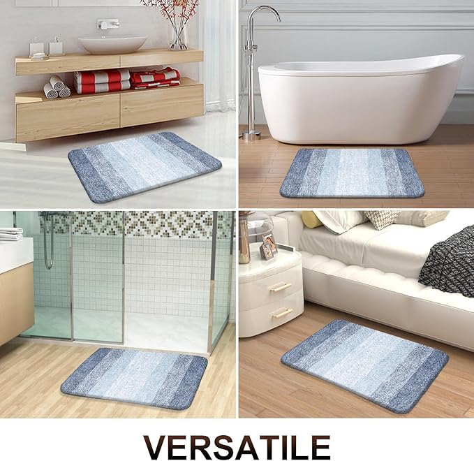 OLANLY Bathroom Rugs Sets 3 Piece, Soft Absorbent Microfiber Bath Mats and U-Shaped Contour Toilet Rug, Plush Shaggy Bath Mat Set for Bathroom (47"x20"+24"x16"+24"x20", Blue)