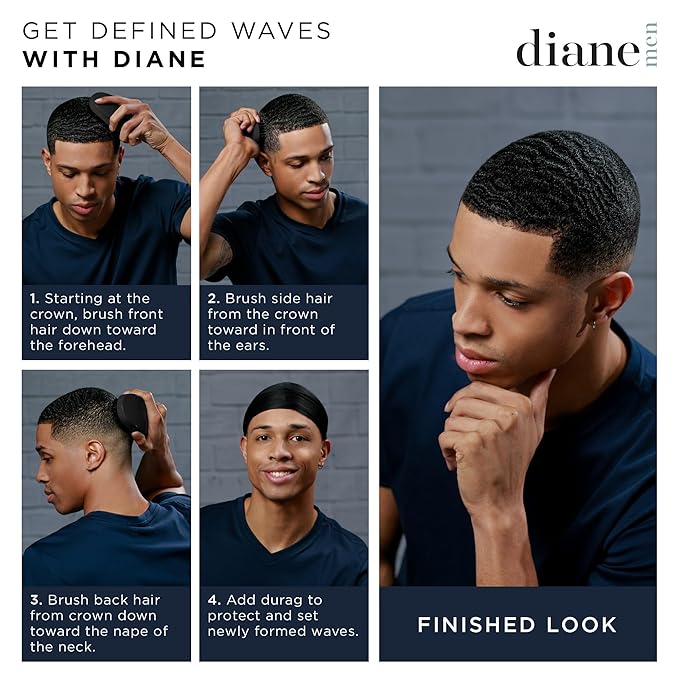 Diane 7-Row Boar Bristle Wave Brush – Soft 100% Boar Bristles for Fine to Medium Hair, 360 Waves, Smoothing & Polishing, Gentle on Scalp, Real Wood Handle, Beard & Mustache Styling