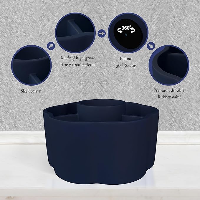 360° Rotate Makeup Brush Holder, 4 Slot Spin Beauty Tools Organizer, Brush Countertop Display Case, Desktop Storage, Bathroom Vanity Holder, Resin with Navy Blue Rubber Paint.