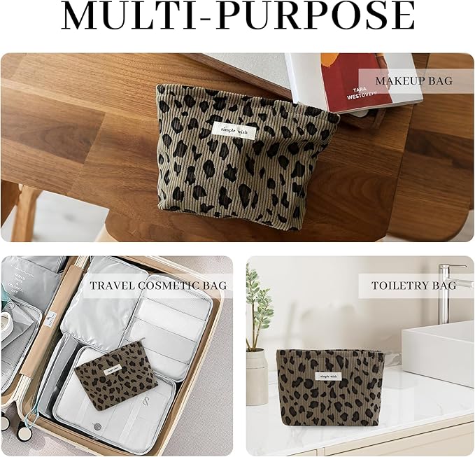 Wudygirl Leopard Makeup Bag Travel Cosmetic Bag for Women Small Makeup Pouch Zipper Cosmetic Pouch Handbag Aesthetic (Coffee Leopard)
