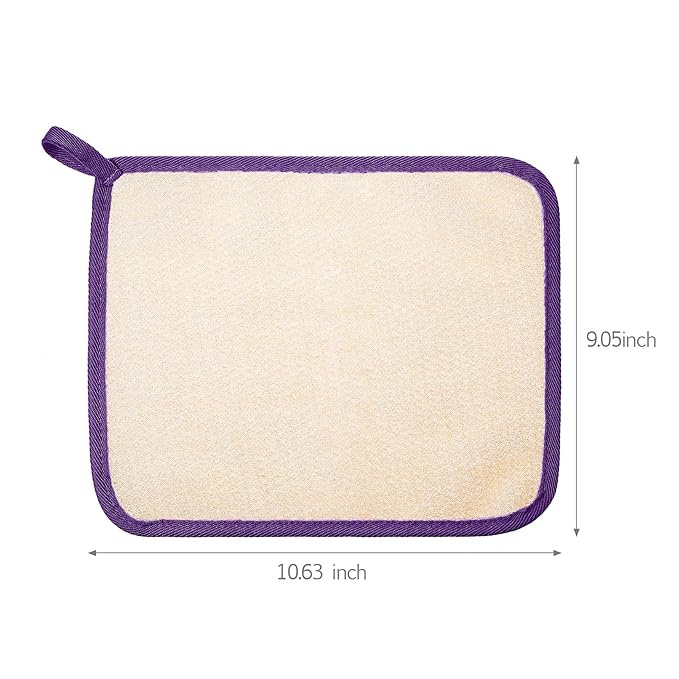 Tatuo 5 Pcs Exfoliating Face and Body Wash Cloths Towel Weave Bath Exfoliating Scrub Massage Bath Cloth for Women and Men, 10.63 x 9.05 Inch (Purple Edge)