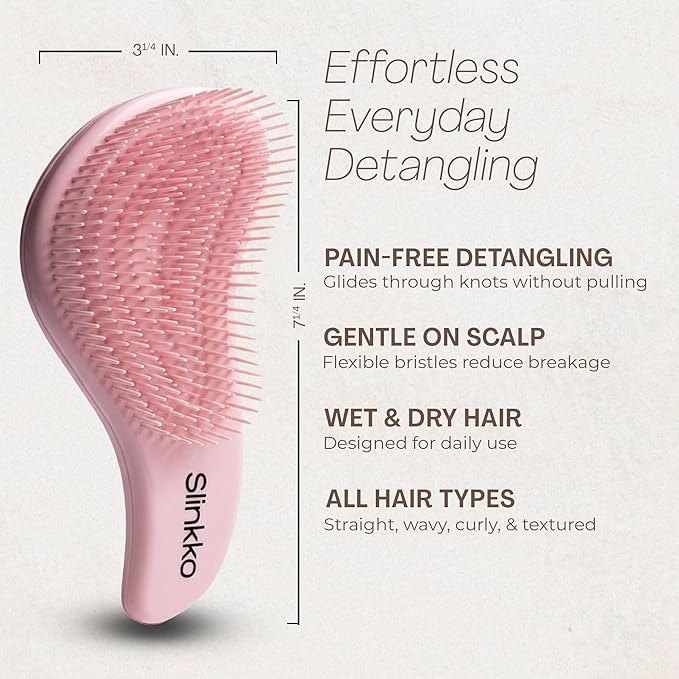 Wave Detangling Brush for Wet & Dry Hair, Dual Flexible Bristles, Anti-Breakage Hair Brush for Curly, Thick & Fine Hair, Women & Kids – Rose Clay