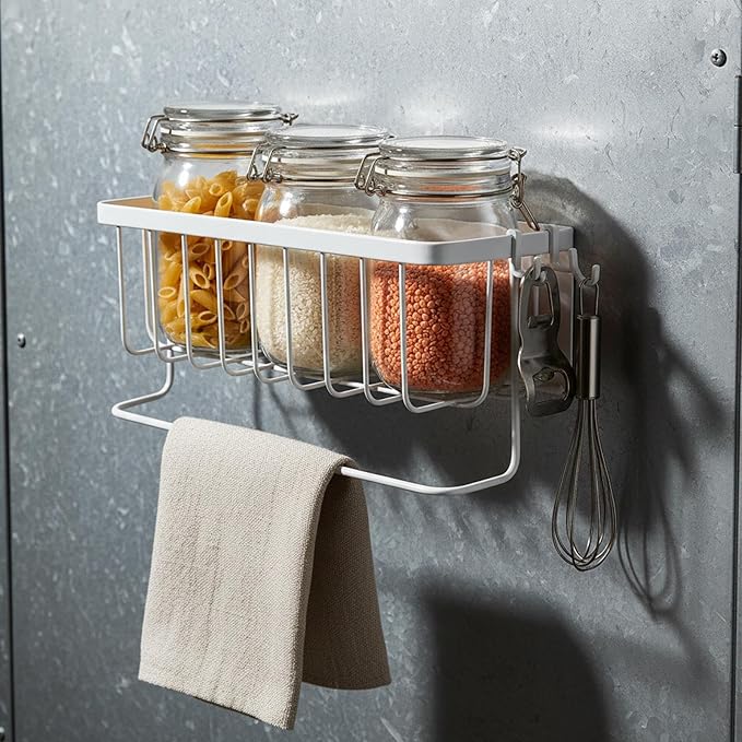 Refrigerator Shelf, Storage Basket, Hanging Basket, Food Organizer Made of Stainless Steel with Easy Assembly and Versatile Use for Kitchen, Bedroom, White