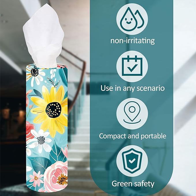 4-Pack Car Tissue Cylinders - Cute Floral Pattern, Fits Cup Holders, Travel Tissue Tubes with Facial Tissues (Cute Floral)