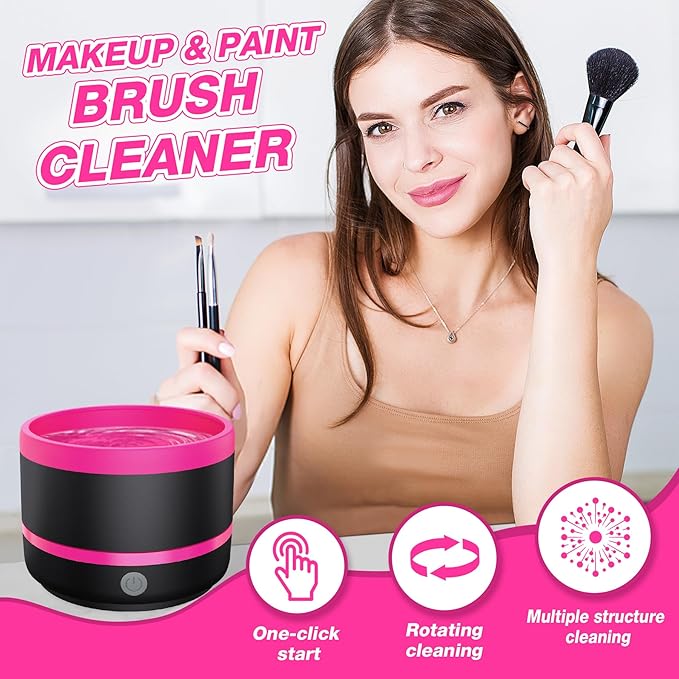 Electric Paint Brush Cleaner,Rinser Cup,Brush Rinser for Painting,Makeup Brush Cleaner Machine,Paint Brushes Cleaner Tool,USB Portable Automatic Spin Deep Cleaning for Acrylic Black&Rosy