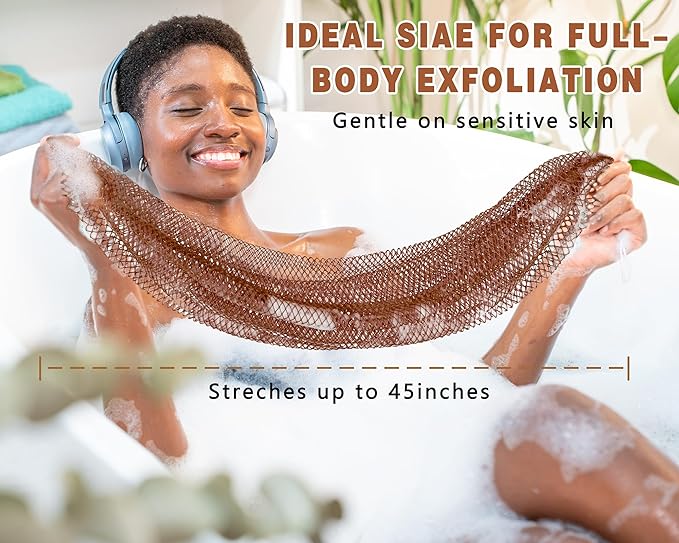 2 Pack African Net Sponge Exfoliating Body Scrubber Bath Sponge for Daily Use (Dark Brown+Light Brown)