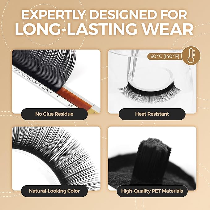 LASHVIEW D Curl 11mm Silk Mink Fake Eyelash Extensions 0.20 Thickness Natural Thick Lashes Semi-Permanent Individual Eyelashes Application for Professional Salon Use