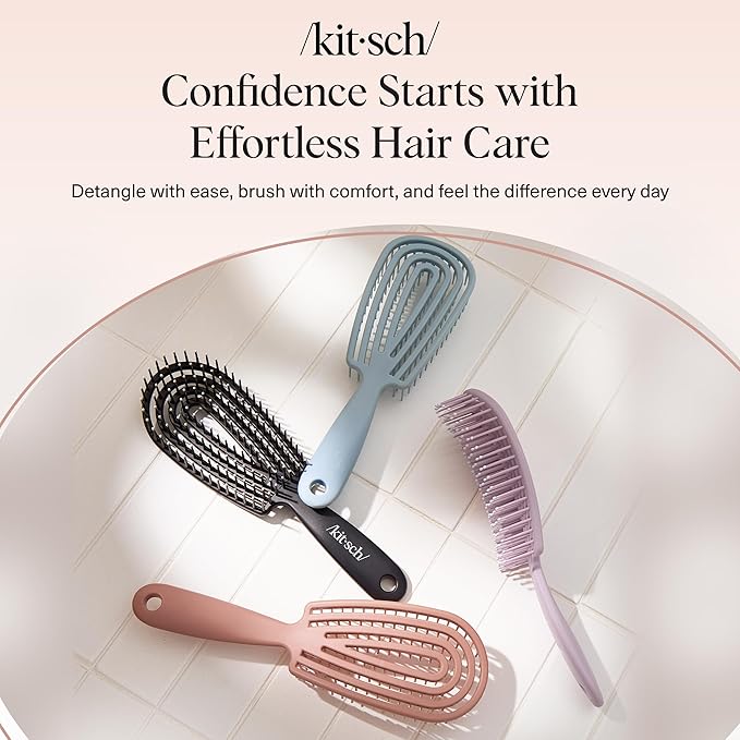 Kitsch Hair Brush Detangler – Flexi Flow Hair Brush for Women, Men & Kids | Detangling Brushes for Curly Hair with Bendable Frame, Bounce Curl Defining Brush for Wet or Dry Strands - Haze Blue
