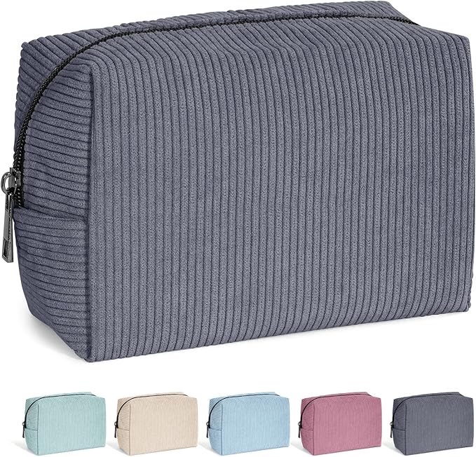 MAANGE Small Makeup Bag For Purse, Travel Cosmetic Bag Makeup Pouch Corduroy Portable Versatile Zipper Pouch For Women(GRAY)