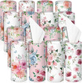 Ctosree 16 Pcs Car Tissue Holder Cylinder Bulk Round Floral Cup Holder Facial Tissues for Travel Refill Car Napkin Box Round Container