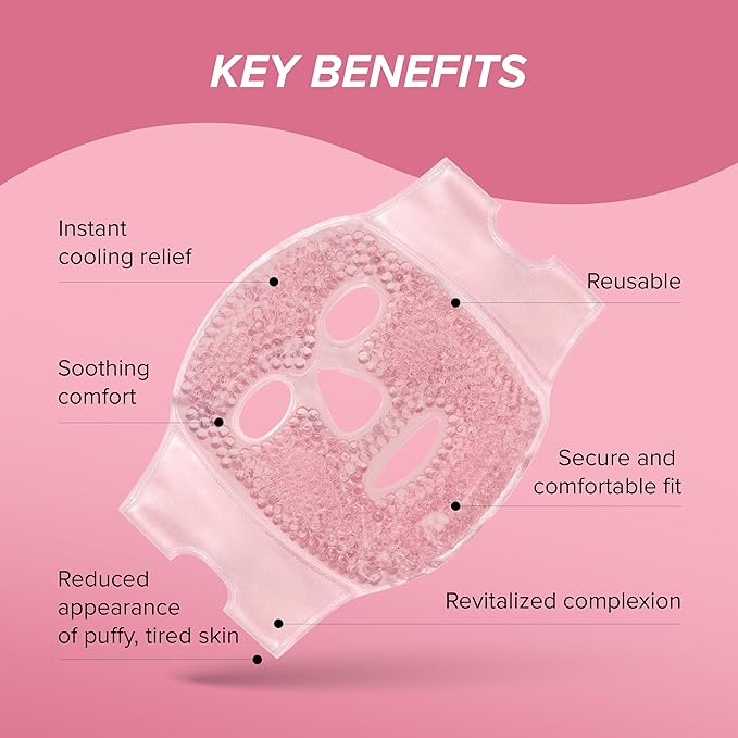 SKIN GYM CryoChill Ice Beaded Face Mask – Reusable Cooling Cryo for Puffiness & Headache Relief, Gel Bead Ice Mask for Face, Depuffing Cold for Skincare