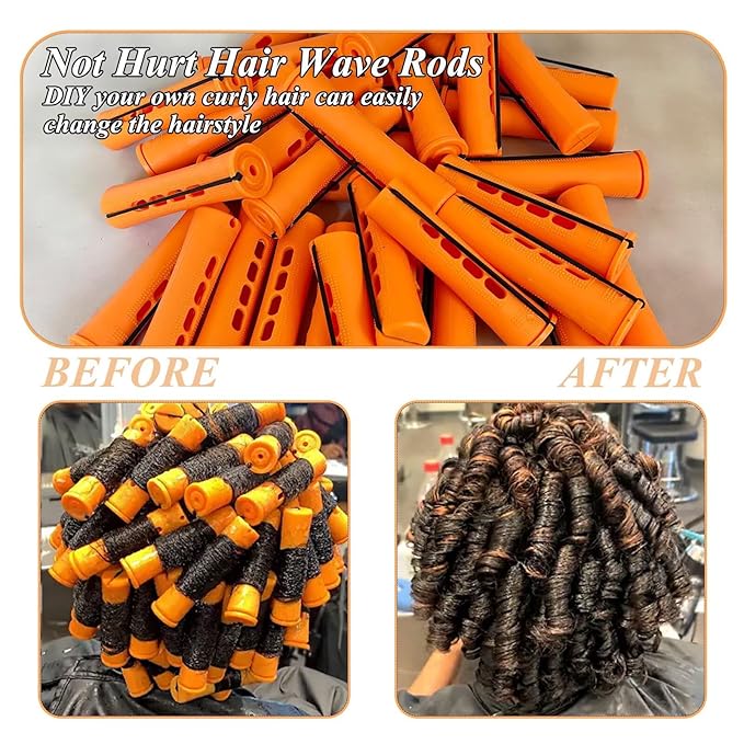 Orange Perm Rods Set for Natural Hair - 36pcs Cold Wave Rods Plastic Hair Rollers for Short Long Hair Curling Rod(36pcs Orange)