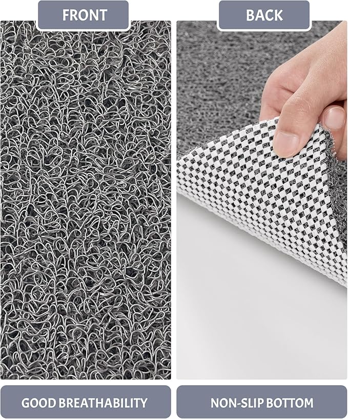 Mecko Non-Slip Shower Mat, Anti-Slip Bath Mat with Foot Scrubber – Quick-Drying Loofah Texture for Indoor and Outdoor Use, Bathtubs and Wet Areas (Grey, 17"x47")