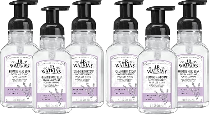 J.R. Watkins Foaming Hand Soap with Pump Dispenser,Moisturizing Foam Hand Wash,All Natural,Alcohol-Free,Cruelty-Free,USA Made,Lavender,9 fl oz,(Pack of 6)