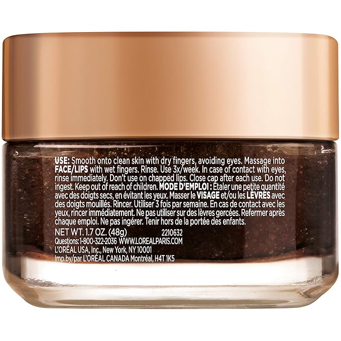 L'oreal Paris Skin Care Pure Sugar Face Scrub With Kona Coffee To Instantly Resurface & Energize for Soft Glowing Skin, 1.7 Ounce