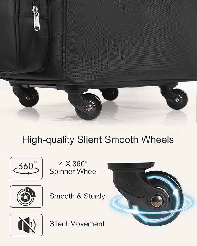 Relavel Rolling Makeup Train Case, Professional Hairstylist Traveling Bag with 4 Wheels & 2 Pouches, Adjustable Dividers, Heat Insulation Full Layer, Portable Cosmetics Storage Organizer Suitcase