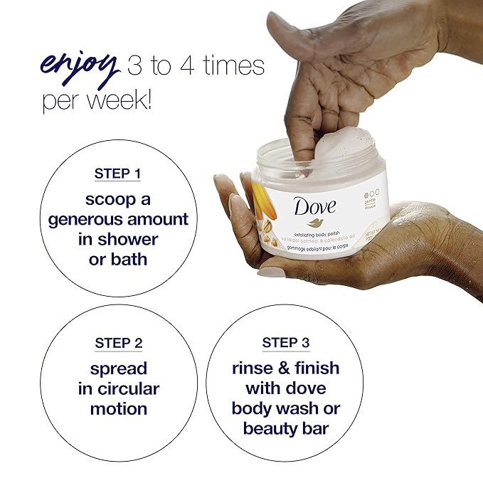 Dove Scrub for Silky Skin Oatmeal & Calendula Oil Body Scrub Exfoliates & Gives Lasting Nourishment 10.5 oz 4 Count