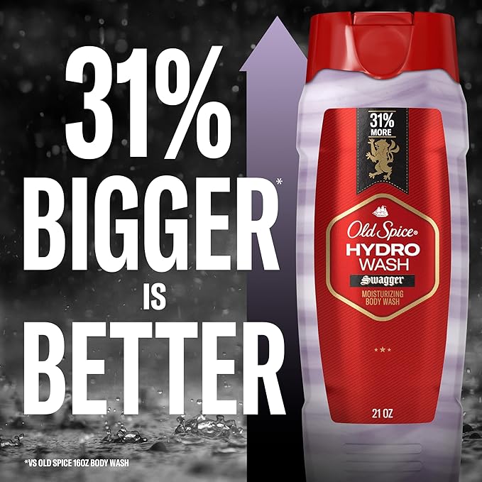 Old Spice Moisturizing Body Wash for Men, Hydro Wash, 2-in-1 Long Lasting Scent & Deep Hydration, 24/7 Shower Fresh, Swagger Scent, 21 oz (Pack of 2)