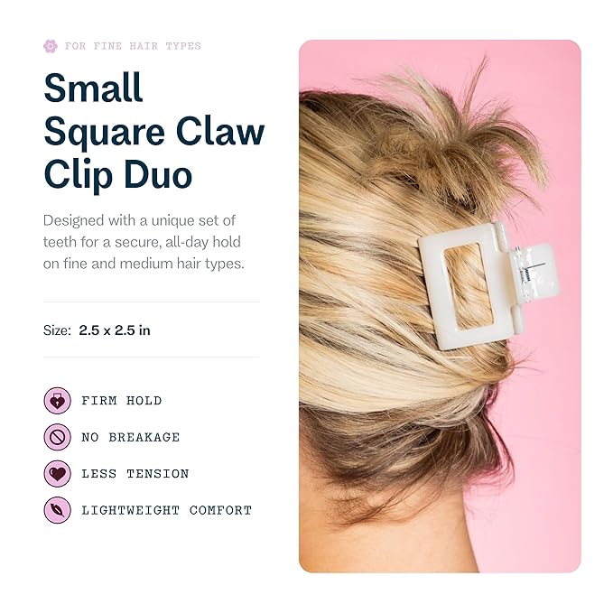 Gimme Beauty Fine Hair Square Claw Clip - Aesthetic Claws with Velvet-Like Finish - Non-Slip Lightweight Clips - Trendy Hair Clips - Brown & Cream, 2 Pack