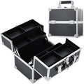 Frenessa Makeup Train Case Cosmetic Organizer Case Professional Makeup Storage Box 4 Trays with Divider Lockable Travel Case Portable Travel Makeup Box for Makeup Artist, Carfter, Cosmetics Black