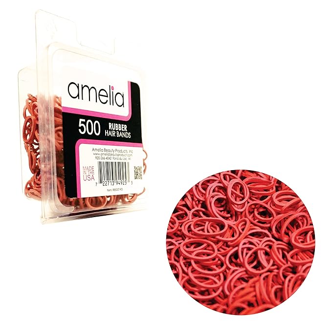 Amelia Beauty 500 Count Small Rubber Bands for Hair – ½" Red - Made in USA - Recloseable Container - Mini Hair Elastics for Braids, Ponytails, Cornrows & Twists – Strong Hold Ponytail Holders