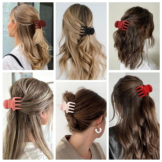 6 Pcs Hair Clips Small Claw Clips for Thin Hair Medium Matte Non-slip Hair Accessories for Women and Girls (Red)