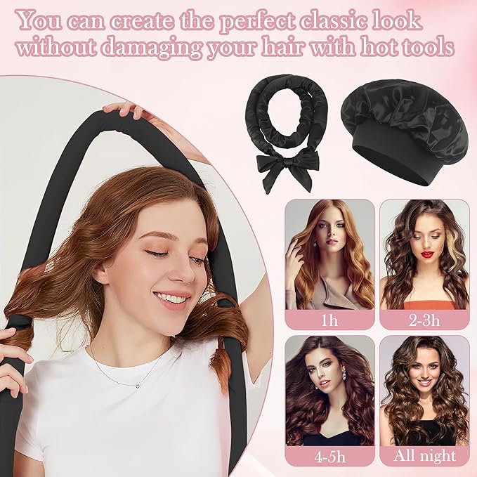 Heatless Curls Overnight, No Heat Overnight Curl Headband, 70" Soft Ribbon Wrap for Long Hair, 9 PCS Heatless Curls Set