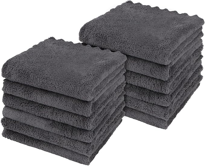 Orighty Ultra Soft Washcloths 12 Pack, Premium Microfiber Towel Sets 12x12 inches, Absorbent and Quick Drying Coral Velvet Washcloth, Multi-Purpose Wash Cloths for Bathroom, Hotel, and Gym (Grey)