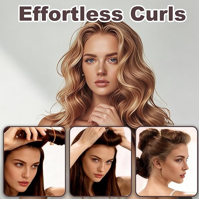 4pc Heatless Curls Overnight Hair Curlers - 4 Pcs No-Heat Curling Rod to Sleep In and Shower Cap,Velvet Hair Rollers with Satin Wrap (new packaging)