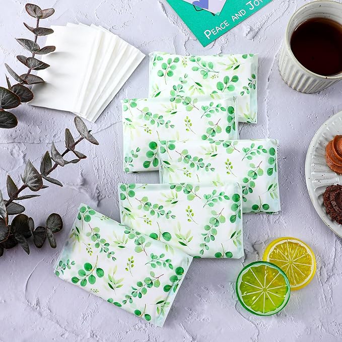 Geyee 50 Packs Tissue Travel Size Facial Paper Napkins Travel Packs Disposable Pocket Tissues for Wedding Guest Traveling School Purse Home Supplies, 500 Sheets 3 Ply(Leaves)