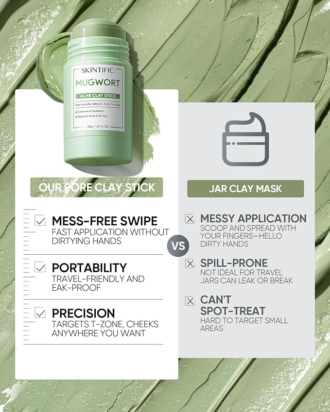 Mugwort Clay Stick Mask for Face, Redness Soothing & Breakout Control with Centella and Salicylic Acid, Gentle Exfoliating, Vegan Skincare, Wash-Off Facial Mud Mask