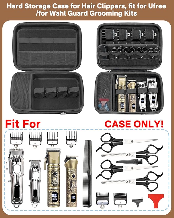 RAIACE Hard Travel Storage Case Compatible with Hair Clippers, Carrying Bag for Hair Cutting Barber Supplies, fit for Ufree/for Wahl Guard Grooming Kits. -Black