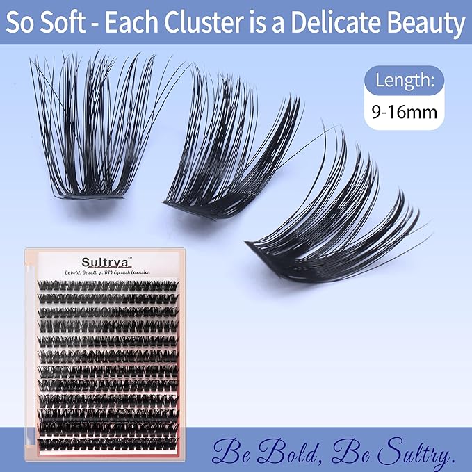 Lash Clusters 12-Row 9-16mm Volume Lashes 30D-80D Options 240pcs False Eyelashes DIY Eyelash Extensions for Dense Volume Look Black (60D)