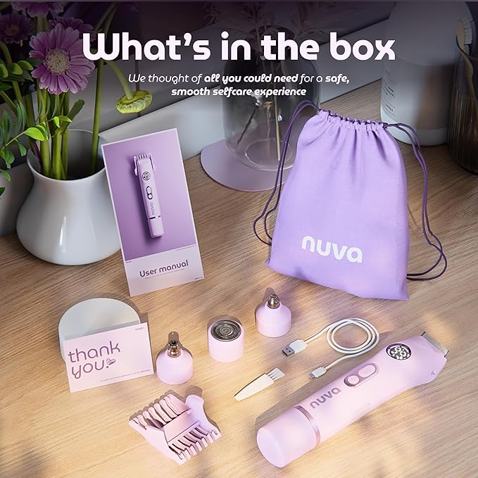 NUVA 4-in-1 Bikini Trimmer for Women | Painless Electric Razors & Shavers with Interchangeable Heads | Cordless Body & Facial Hair Trimmer with Ceramic Blade, IPX7 Waterproof and USB Rechargeable